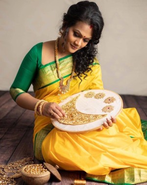 Festive Kanchipuram Soft Lichi Silk Yellow Saree